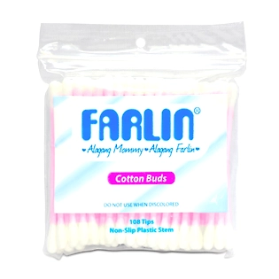 Farlin Cotton Buds Plastic Stem Pink