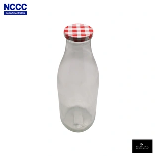 Glass Bottle with Red Checkered Cup