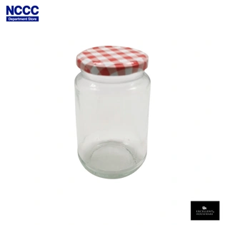 Glass Jar with Red Checkered Cup