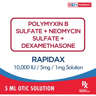 Rapidax 10,000 I.U. / 5mg / 1mg Solution 5ml Otic Solution