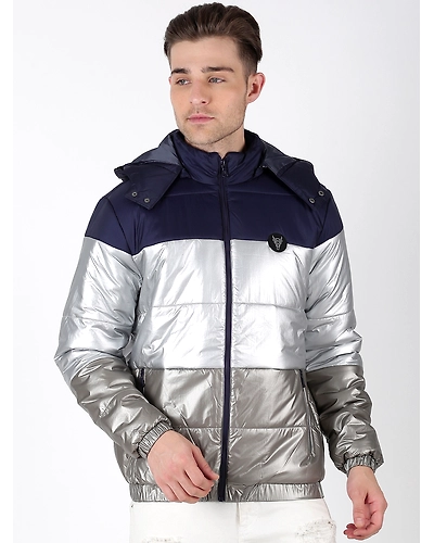 Blue Solid Hooded Jacket-BBJK2325NA60-3