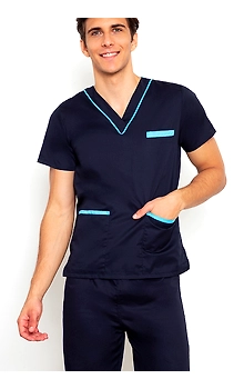 SCRUB SUIT Medical Uniform SS_02 Polycotton Midnight Blue-Azure Blue by INTAL GARMENTS