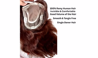 18" Brown Scalp Topper for Women – Free Part Natural Base Human Hair Hairpiece, Thin Remy Hair, Natural-Looking Scalp Hairpiece