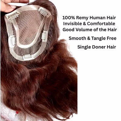 18" brown scalp topper for women – free part natural base human hair hairpiece, thin remy hair, natural-looking scalp hairpiece