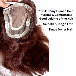 18" Brown Scalp Topper for Women – Free Part Natural Base Human Hair Hairpiece, Thin Remy Hair, Natural-Looking Scalp Hairpiece