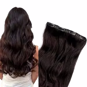 22” Black 100% Remy Human Hair Clip In Hair Extension Volumizer 1 Piece Set