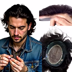 Silk Base Front Lace Hair System – Natural Black Men's Hairpiece