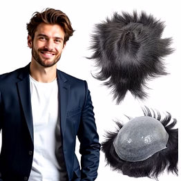 premium polypu hair system - natural human hair men’s toupee