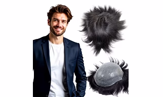 Premium PolyPU Hair System - Natural Human Hair Men’s Toupee