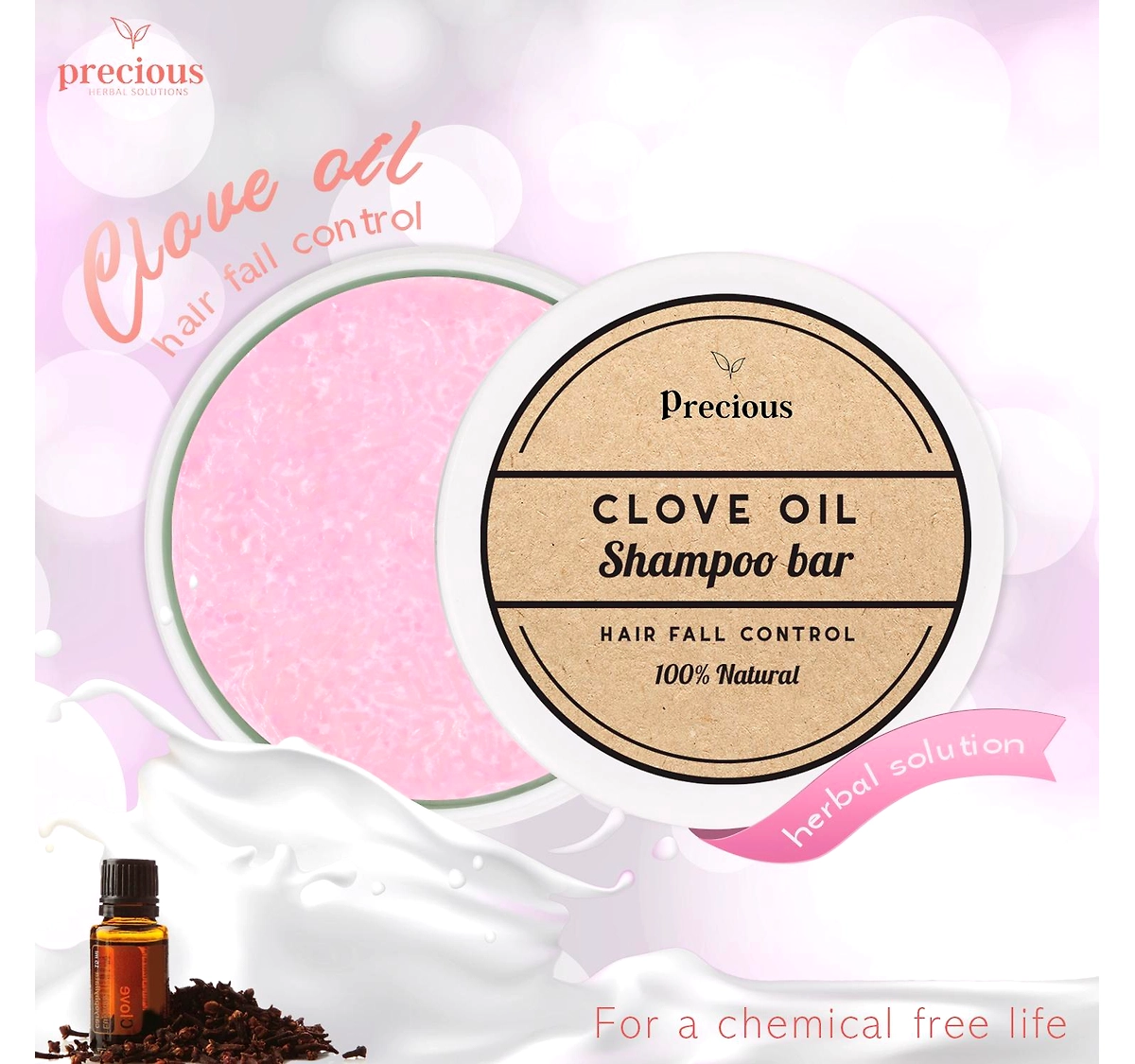 Precious Herbal Natural Shampoo Bar with Clove Oil (90g) for Hair Fall Control, Hair Growth, Acts as a Natural Hair Conditioner, Prevents Hair Loss and Activates Hair Color for Men and Women - | Precious Herbal Natural Shampoo Bar with Clove Oil (90g) for Hair Fall Control, Hair Growth, Acts as a Natural Hair Conditioner, Prevents Hair Loss and Activates Hair Color for Men and Women - |