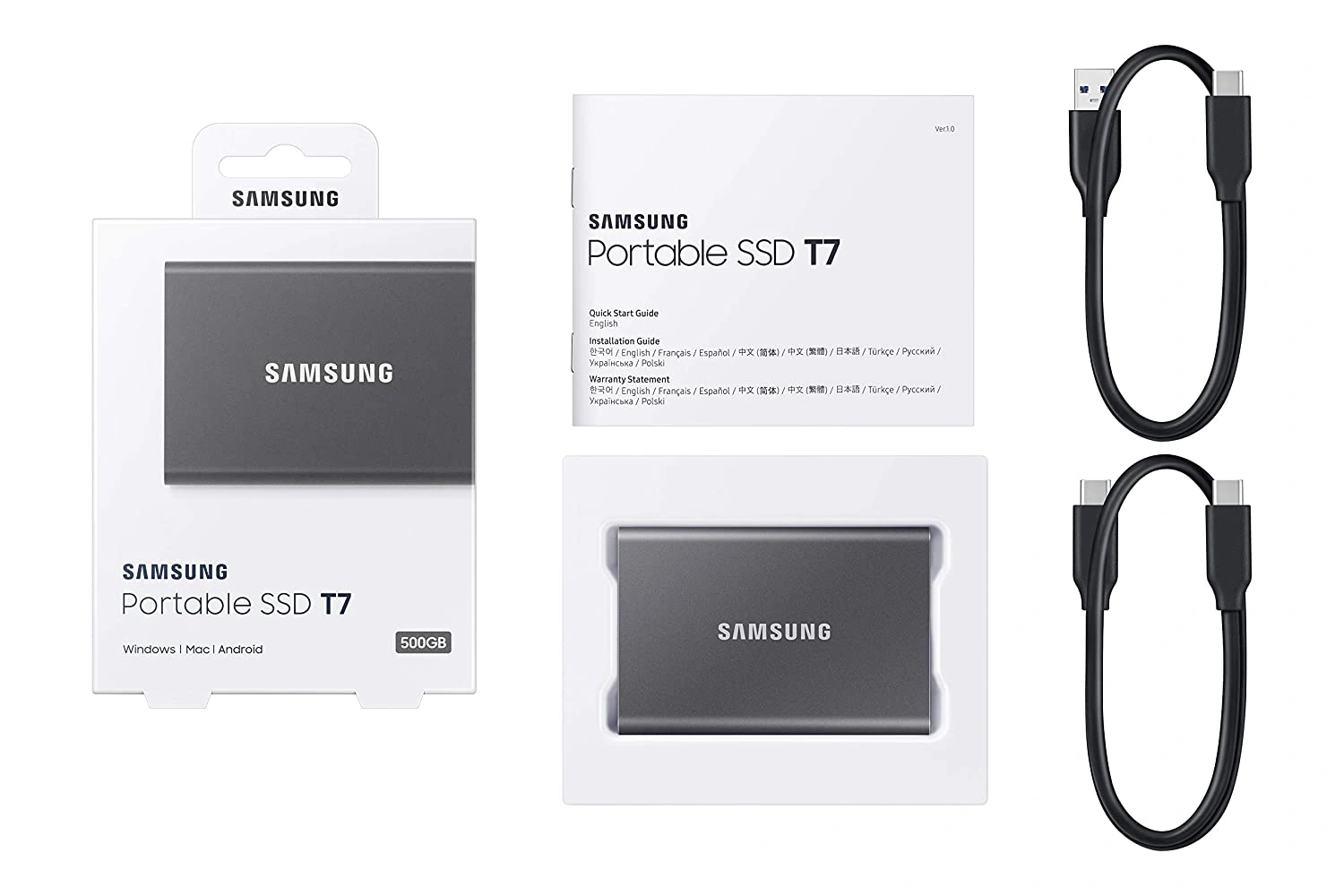 Samsung T7 500GB Up to 1,050MB/s USB 3.2 Gen 2 (10Gbps, Type-C) External Solid State Drive (Portable SSD) Grey(MU-PC500T)-1