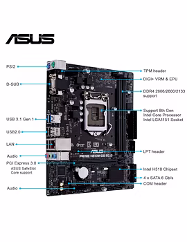 ASUS Prime H310M-CS R2.0 mATX Motherboard Intel 1151 Socket DDR4 2666MHz with SATA 6Gbps and USB 3.1 Gen 1-2-sm