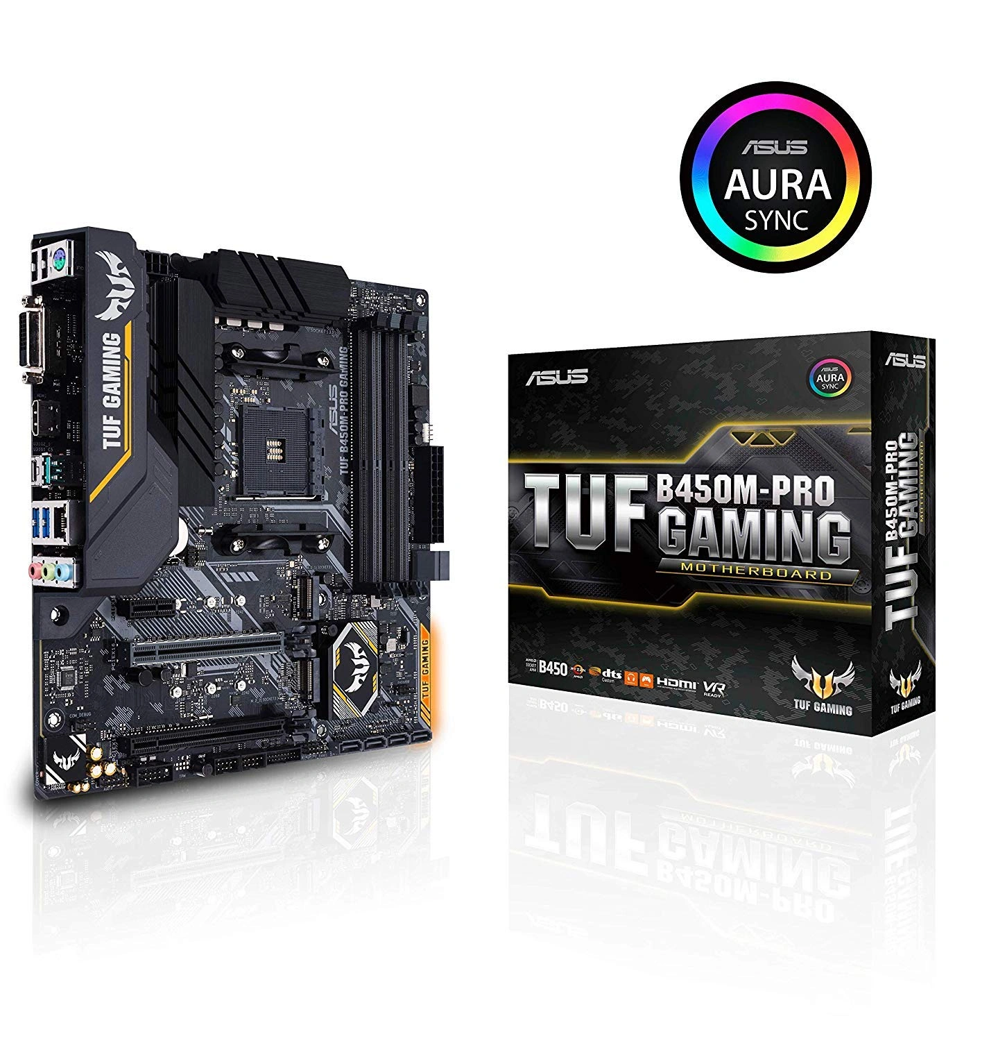 Asus TUF B450M-Pro Gaming AMD Ryzen 3 AM4 DDR4, HDMI, Dual M.2, USB 3.1 Gen 2 and Aura Sync RGB LED Lighting Micro-ATX Motherboard-Asus-B450M-Pro