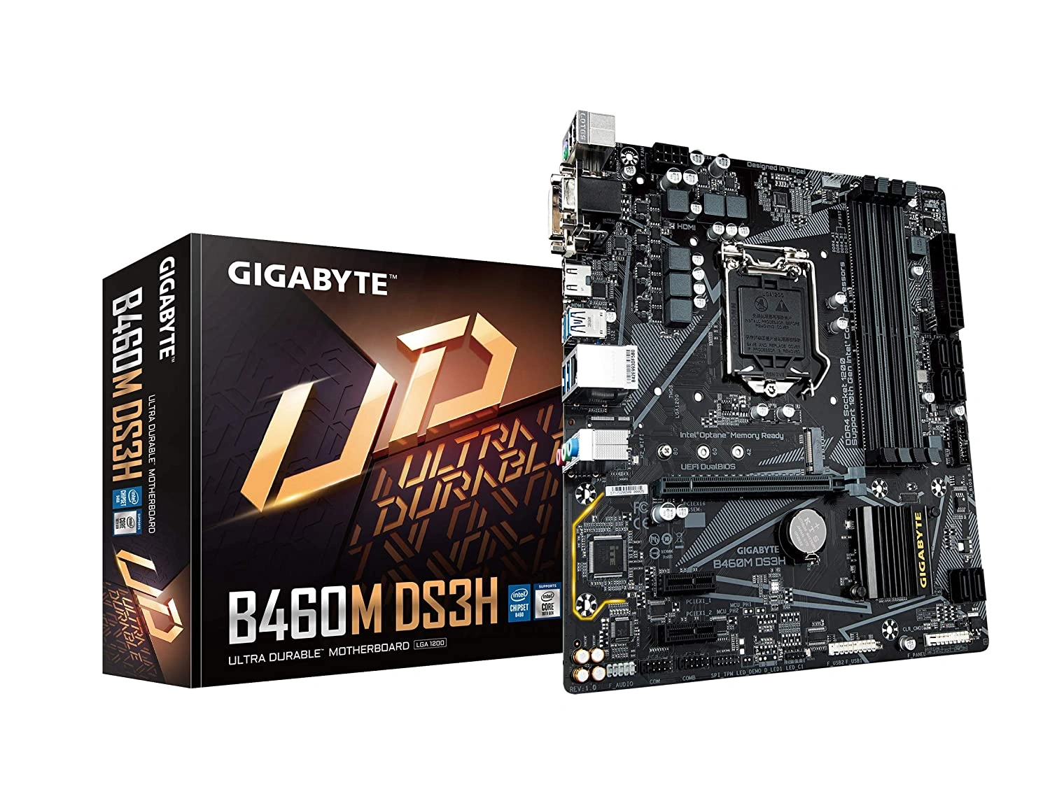 GIGABYTE B460M DS3H Ultra Durable Motherboard with GIGABYTE 8118 Gaming LAN, PCIe Gen3 x4 M.2, 7 Colors RGB LED Strips Support-Gigabyte-B460M-DS3H