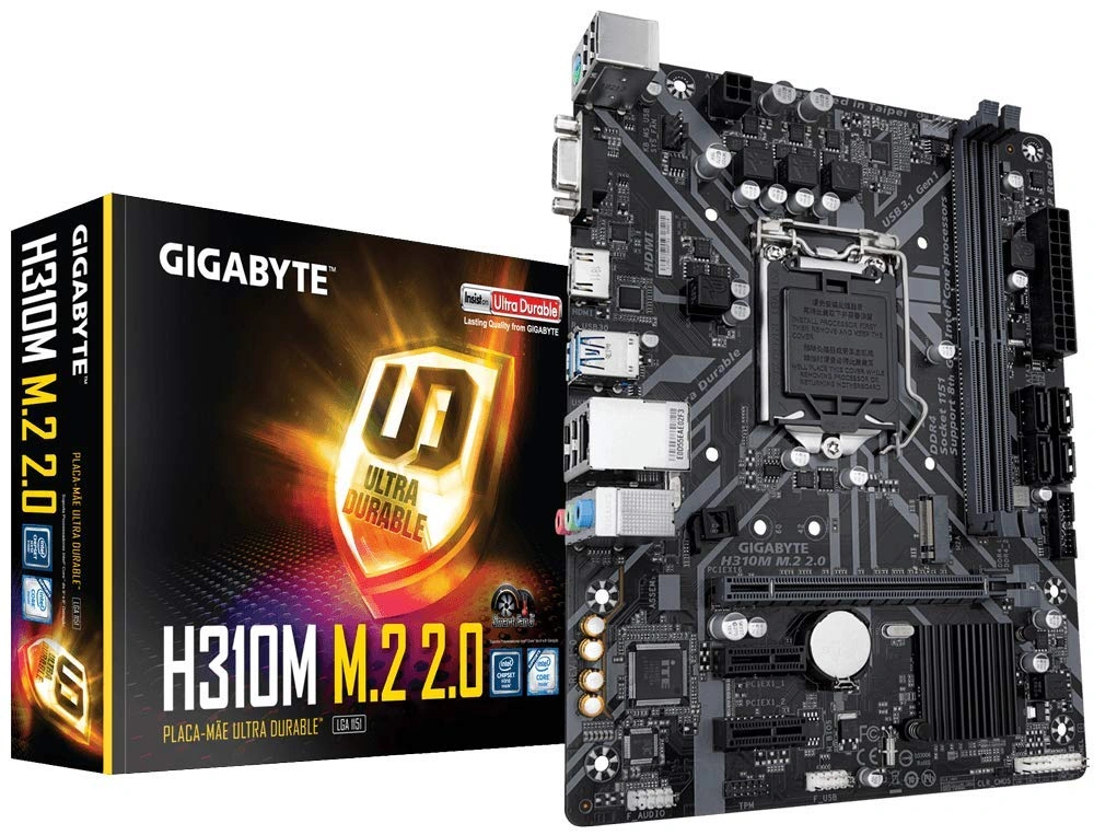 GIGABYTE H310M M.2 2.0 Ultra Durable Motherboard with GIGABYTE 8118 Gaming LAN, PCIe Gen2 x2 M.2, HDMI 1.4, D-Sub Ports for Multiple Display-Gigabyte-H310M-M2