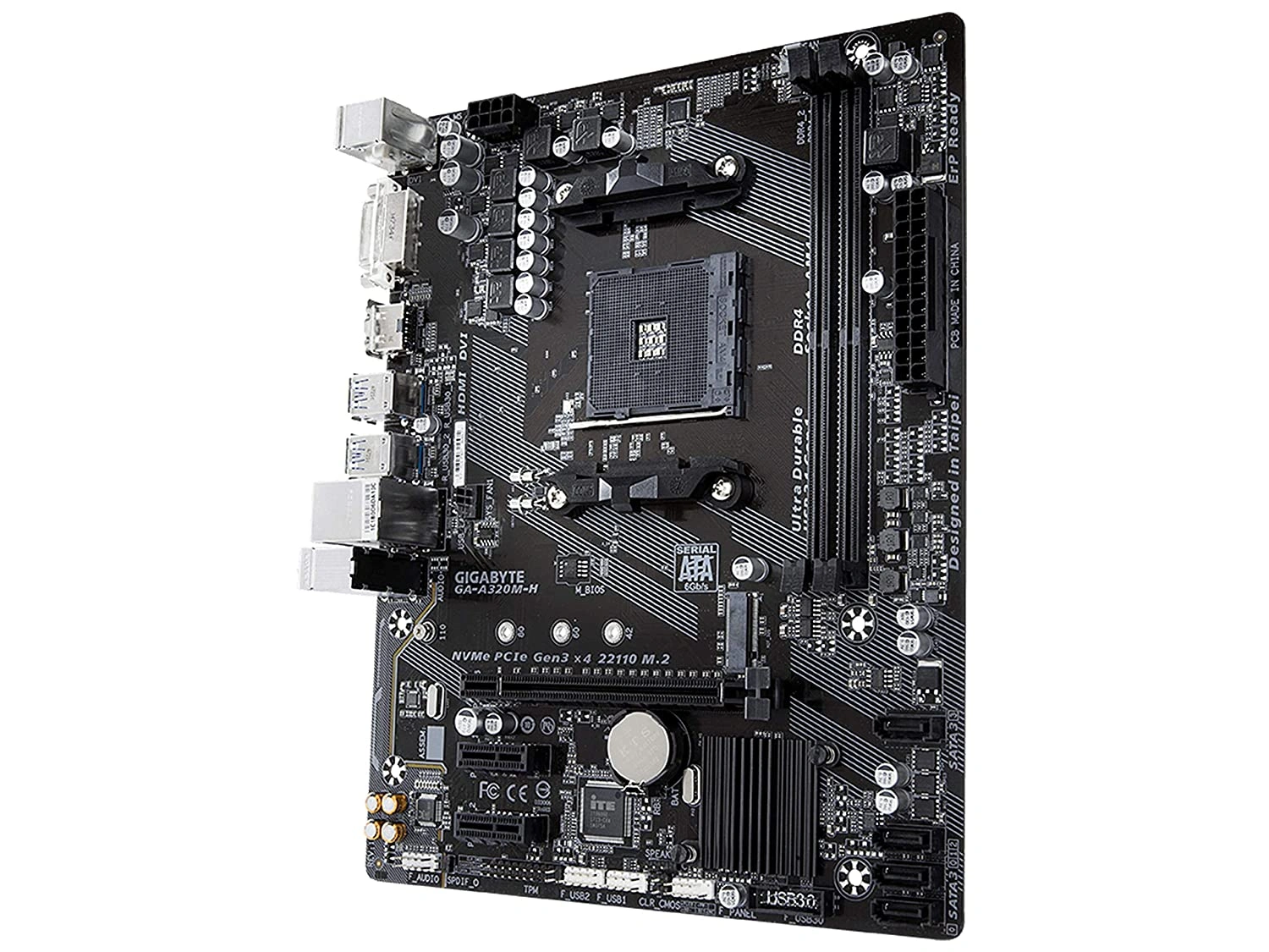 Gigabyte GA-A320M-H Ultra Durable AMD AM4 Motherboard with Hybrid Digital VRM Solution, NVMe PCIe 3.0 x4 22110 M.2, Realtek GbE LAN with cFosSpeed-3