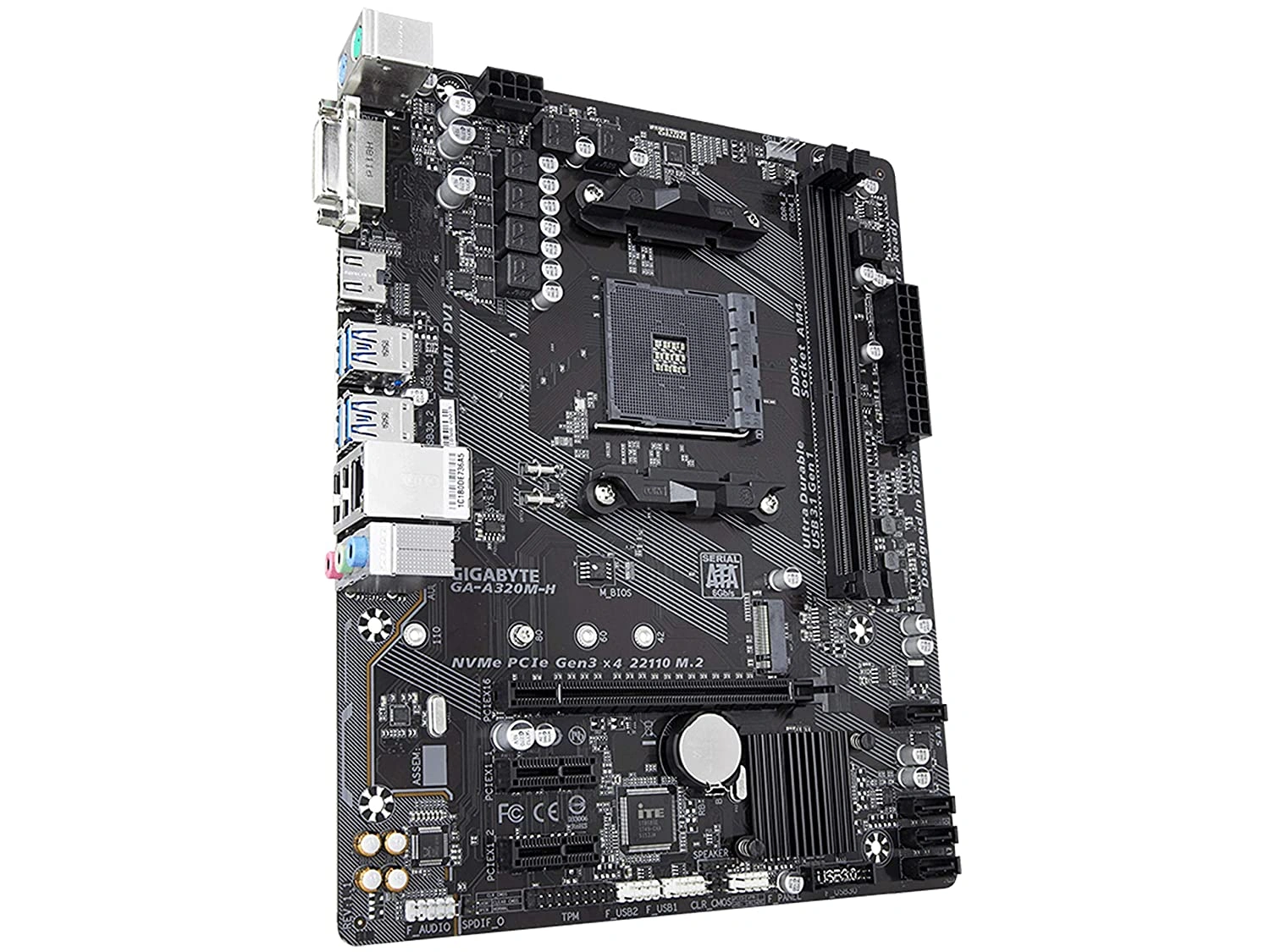 Gigabyte GA-A320M-H Ultra Durable AMD AM4 Motherboard with Hybrid Digital VRM Solution, NVMe PCIe 3.0 x4 22110 M.2, Realtek GbE LAN with cFosSpeed-2