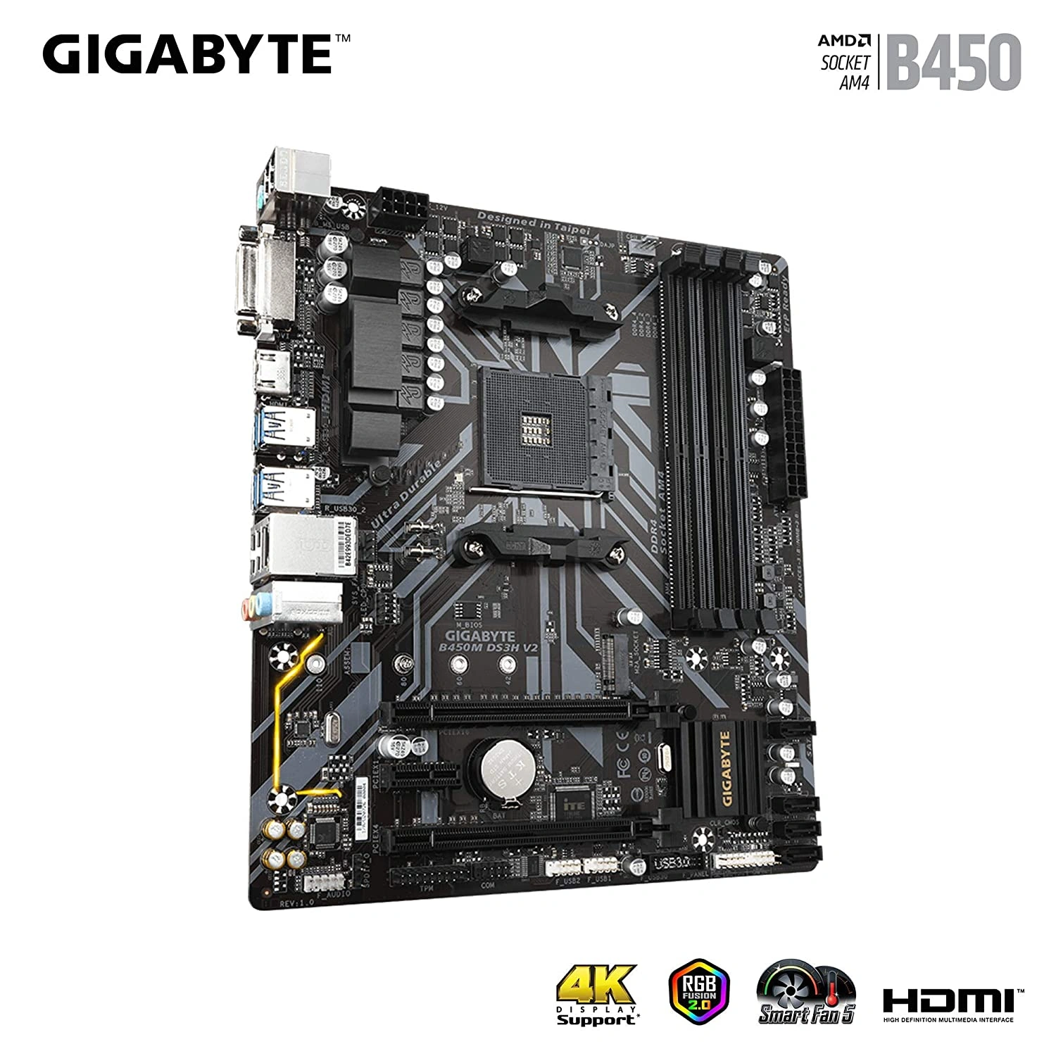 GIGABYTE AMD B450M DS3H V2 Ultra Durable Motherboard with Digital VRM Solution, GIGABYTE Gaming LAN and Bandwidth Management, PCIe Gen3 x4 M.2, Anti-Sulfur Resistor, RGB LED Strip Header-3