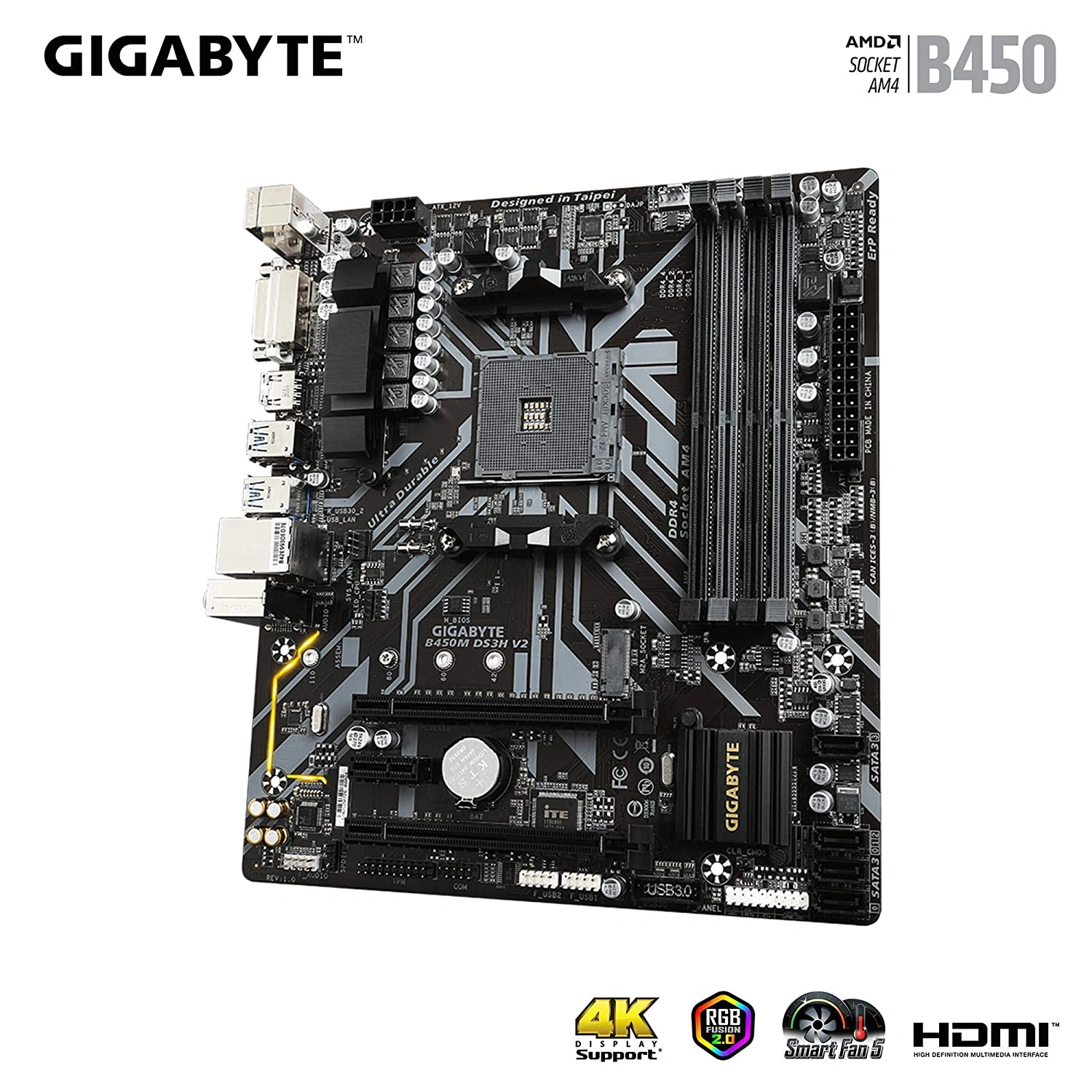 GIGABYTE AMD B450M DS3H V2 Ultra Durable Motherboard with Digital VRM Solution, GIGABYTE Gaming LAN and Bandwidth Management, PCIe Gen3 x4 M.2, Anti-Sulfur Resistor, RGB LED Strip Header-2