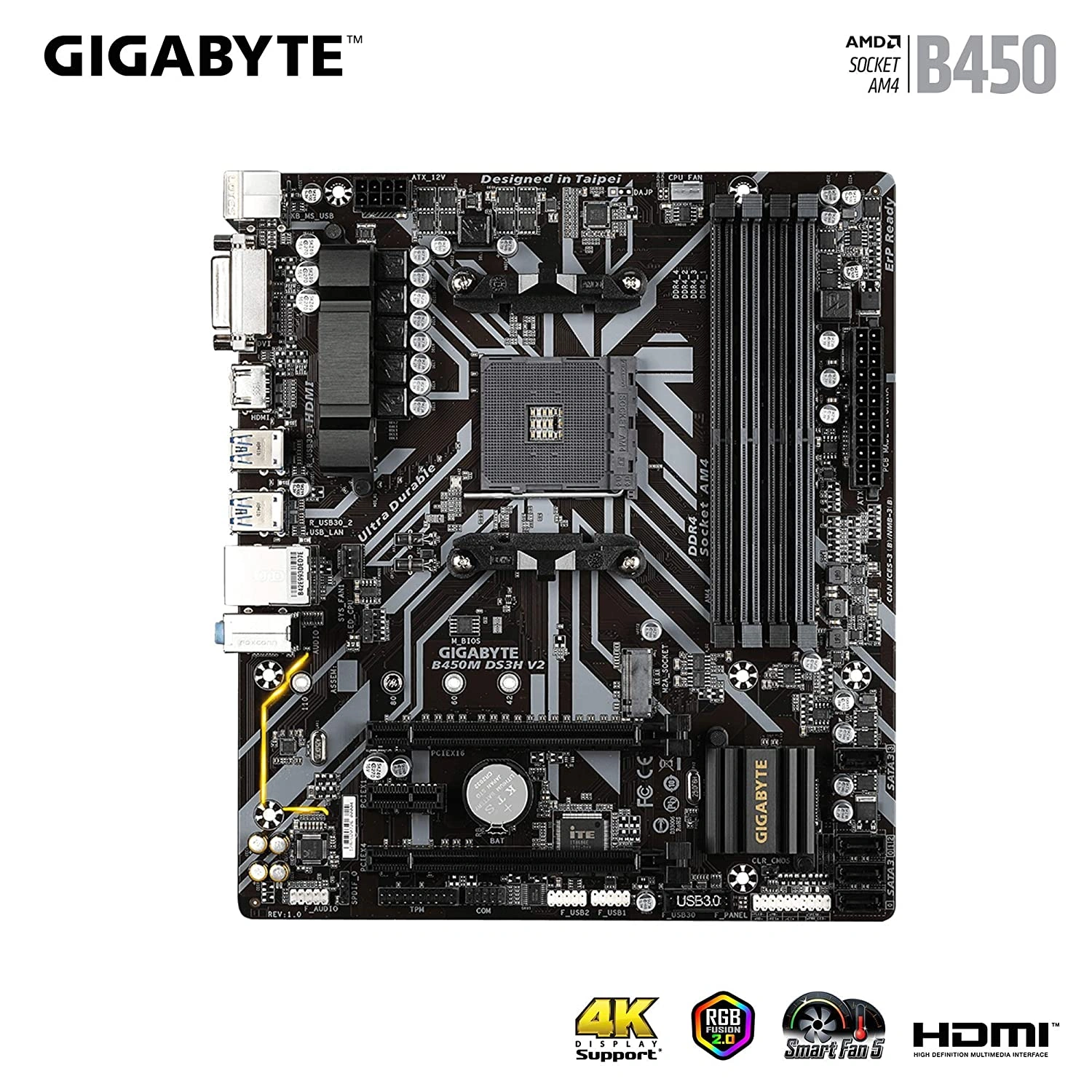 GIGABYTE AMD B450M DS3H V2 Ultra Durable Motherboard with Digital VRM Solution, GIGABYTE Gaming LAN and Bandwidth Management, PCIe Gen3 x4 M.2, Anti-Sulfur Resistor, RGB LED Strip Header-1