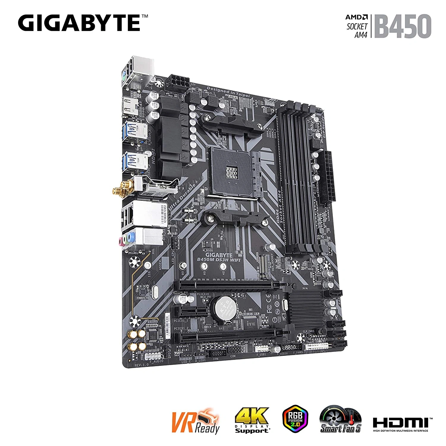 Gigabyte B450M DS3H WiFi (AM4/ AMD B450/ SATA 6GB/s/USB 3.1/ HDMI/WiFi/Bluetooth/AMD Motherboard)-2