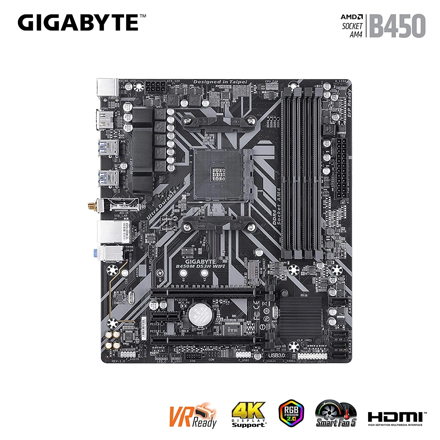 Gigabyte B450M DS3H WiFi (AM4/ AMD B450/ SATA 6GB/s/USB 3.1/ HDMI/WiFi/Bluetooth/AMD Motherboard)-1