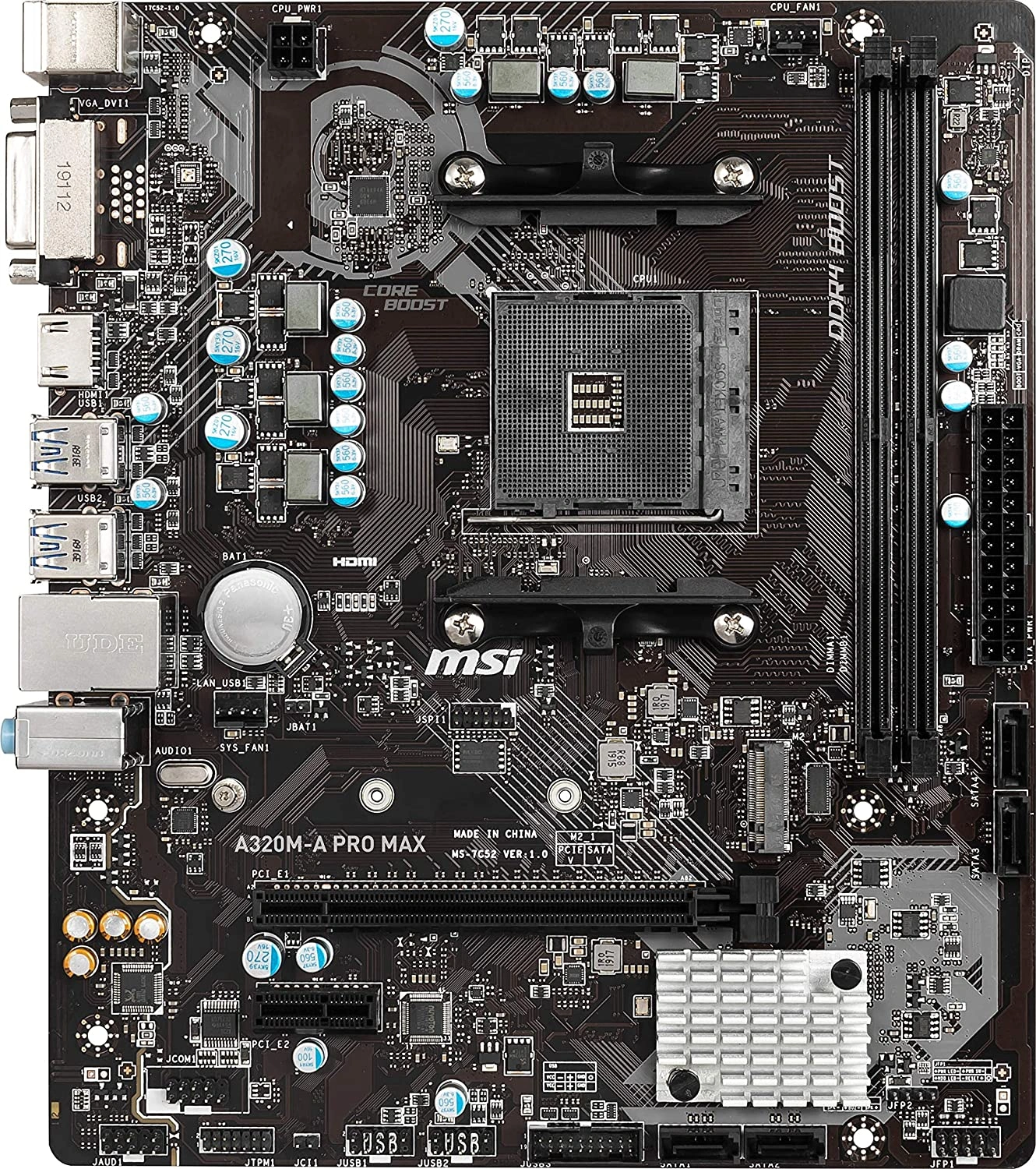 MSI A320M-A PRO MAX AMD AM4 Socket m-ATX Motherboard for Ryzen 1st 2nd 3rd Gen A-Series Athlon X4 Desktop Processors-1