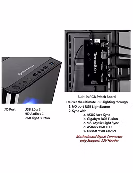 Thermaltake V200 Tempered Glass RGB Edition 12V MB Sync Capable ATX Mid-Tower Chassis with 3 120mm 12V RGB Fan + 1 Black 120mm Rear Fan Pre-Installed CA-1K8-00M1WN-01-5-sm
