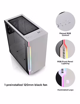 Thermaltake H200 Tempered Glass Snow Edition RGB Light Strip ATX Mid Tower Case with One 120mm Rear Fan Pre-Installed CA-1M3-00M6WN-00-1-sm