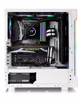 Thermaltake H200 Tempered Glass Snow Edition RGB Light Strip ATX Mid Tower Case with One 120mm Rear Fan Pre-Installed CA-1M3-00M6WN-00-4-sm