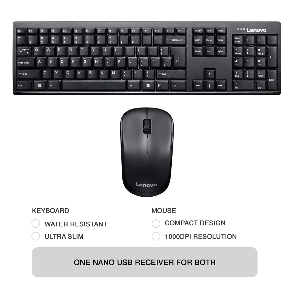 Lenovo 100 Wireless Keyboard &amp; Mouse Combo, GX30L66303-2