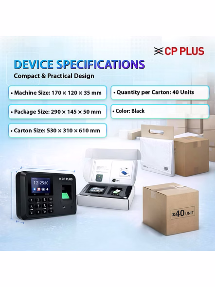 CP PLUS Fingerprint Time and Attendance Machine for Small Businesses - Biometric System with 1000 User Capacity CP-VTA-T2324-U-4