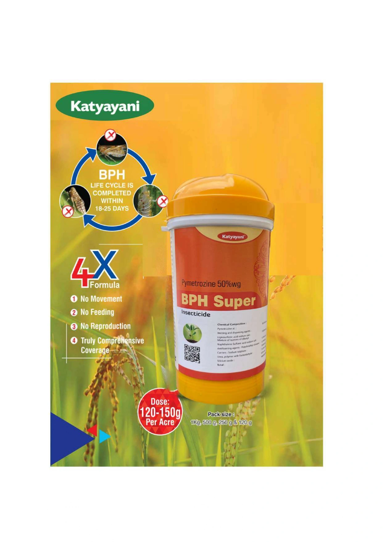 Katyayani BPH SUPER Pymetrozine 50% WG Super Powerful control  of  Brown Plant Hopper ( Bhura mahu or Bhura Fudka Keet ) In Rice Paddy Systemic World Class Insecticide Spray-1