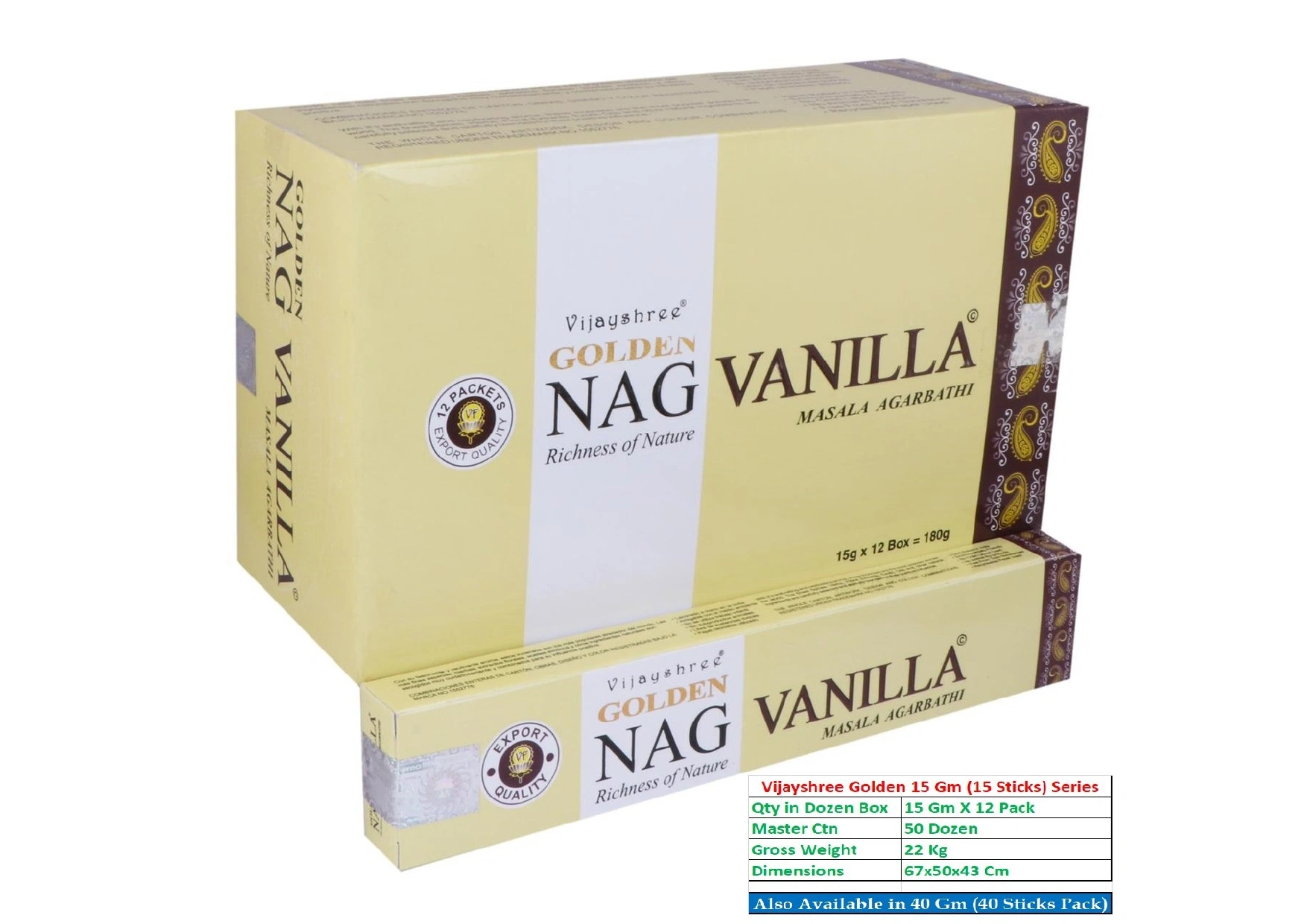 Vijayshree Golden Nag Vanilla Masala Agarbatti 15gm x 12 Small Boxes-3