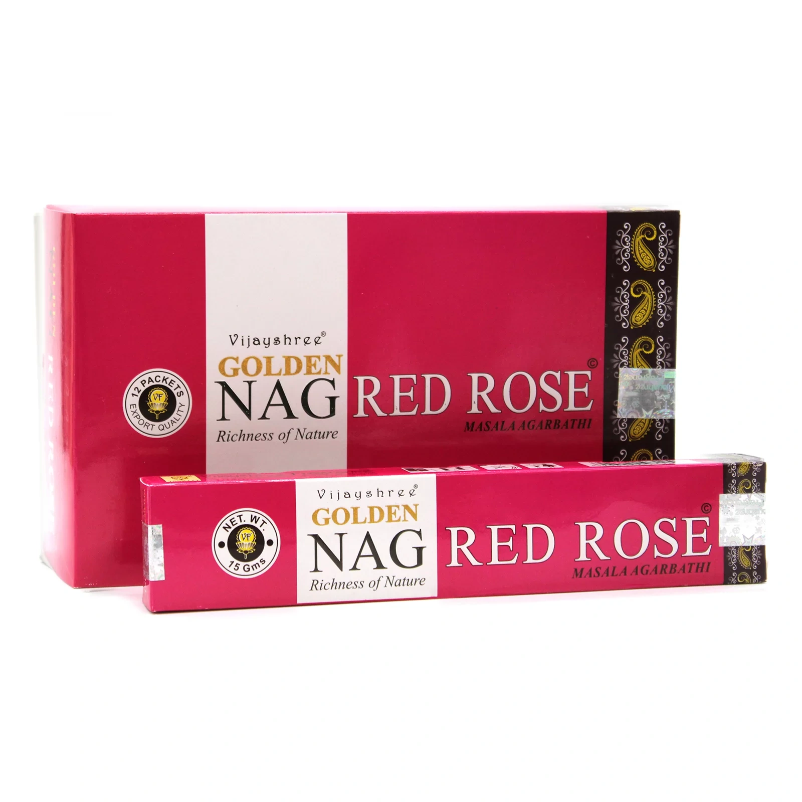 Vijayshree Golden Nag Red Rose Masala Agarbatti 15gm x 12 Small Boxes-12318370