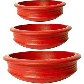 KHAMBABA Clay Pots Handi/ Kadai 1, 2 & 3 Litre Combo for Cooking and Serving Handi 1 L, 2 L, 3 L  (Earthenware)