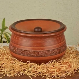 KHAMBABA Handcrafted INDIANEarth Clay  Handi / Pot with Lid for Cooking / Serving ( Brown , 2 Litre) | Clay Dahi Handi | Mathni | Clay Handi for Gas Cooking | Handi 2 L with Lid  (Earthenware)