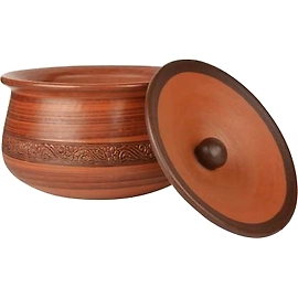 KHAMBABA Handcrafted INDIANEarth Clay  Handi / Pot with Lid for Cooking / Serving ( Brown , 2 Litre) | Clay Dahi Handi | Mathni | Clay Handi for Gas Cooking | Handi 2 L with Lid  (Earthenware)