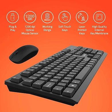 Artis WK60 Wireless Keyboard &amp; WM60 Wireless Mouse Combo(Black)-1