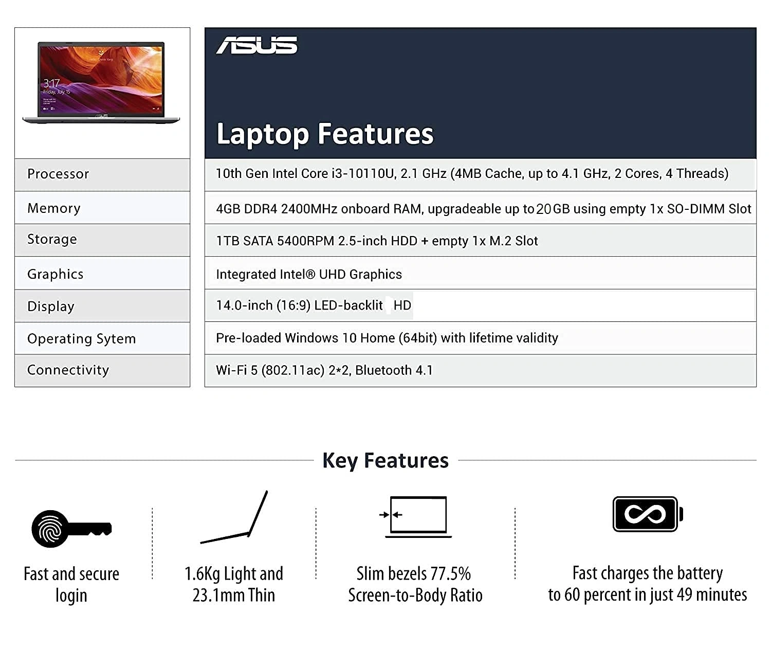 Asus X409FA-BV301T Laptop i3/4GB/1TB/Win10-3