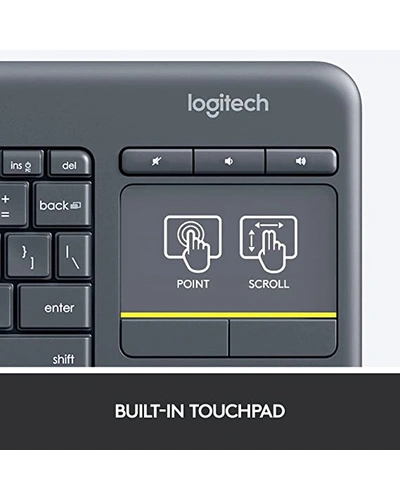 Logitech K400 Plus Wireless Touch TV Keyboard with Easy Media Control and Built-in Touchpad, HTPC Keyboard for PC-Connected TV, Windows, Android, Chrome OS, Laptop, Tablet - Black-3