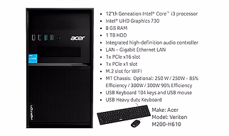 ACER VERITON M200 12TH GEN INTEL CORE I3-12100 PROCESSOR DESKTOP (WINDOWS 11 PRO/8 GB RAM/1TB HDD SATA/MS OFFICE 21 PRO) WITH STANDARD WIRED KEYBOARD AND WIRED MOUSE