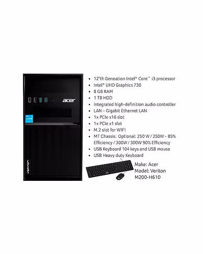 ACER VERITON M200 12TH GEN INTEL CORE I3-12100 PROCESSOR DESKTOP (WINDOWS 11 PRO/8 GB RAM/1TB HDD SATA/MS OFFICE 21 PRO) WITH STANDARD WIRED KEYBOARD AND WIRED MOUSE-ITC_D_2