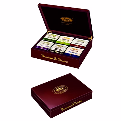 premier's tea limited 6 chamber wooden gift box with assorted tea bags
