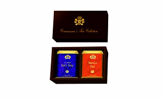 Elegant Gift Box Set with Assorted Whole Leaf Tea in Designer Metal Caddies 