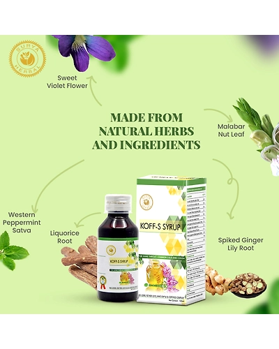 HerbRoot Surya Herbal Koff-S Cough Syrup with Honey, Ayurvedic Cough Reliever, Alcohol-Free, 100 ml-SHL-4