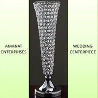 Aluminium Clear Crystal Bead Long Flower Vase, Shape: Round