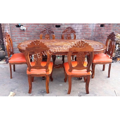 Ace Wood Crafts Classic 6 Seater Handcarved Wooden Dining Set-1