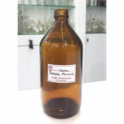 gm overseas phenyl amber empty glass bottle