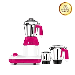 Bajaj Hexagrind 600-watt Mixer Grinder with 3 Jars (White/Red)